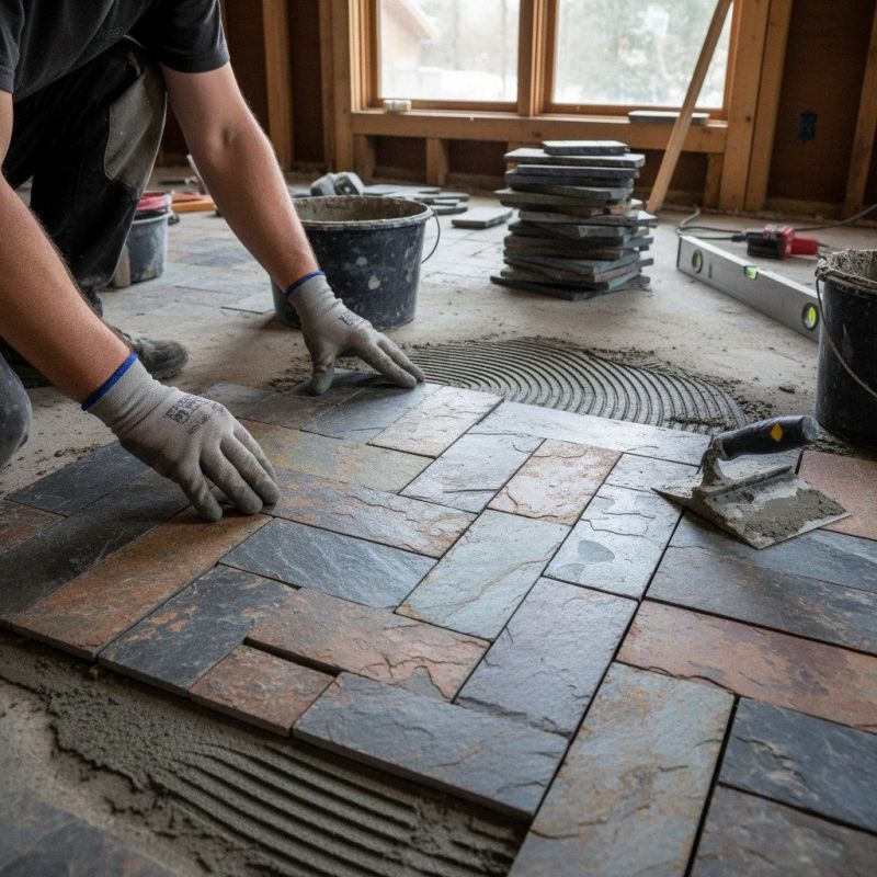 Local Slate Tile Floor Installation pros at work